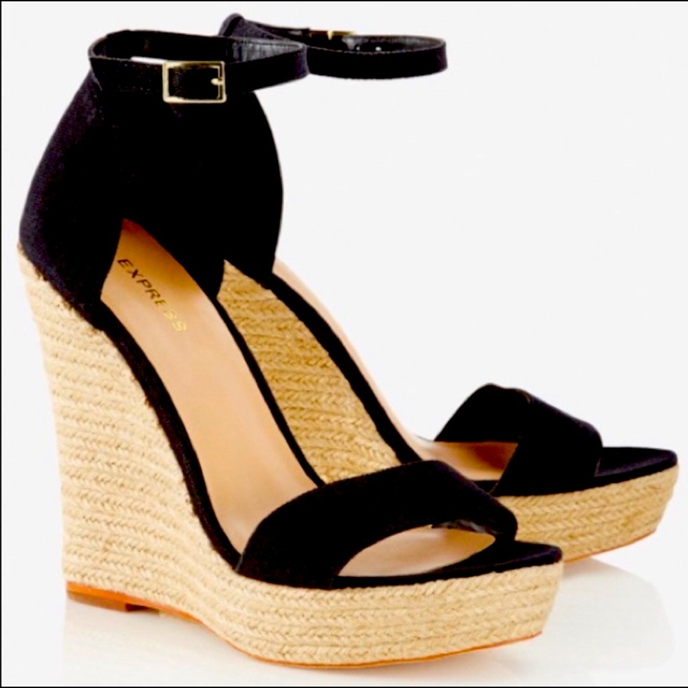 Express black strappy espadrille wedges size 8